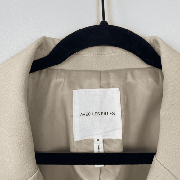 Avec Les Fill Beige Cropped Blazer Stretch Sand Office Single Button Size XL - Picture 7 of 9